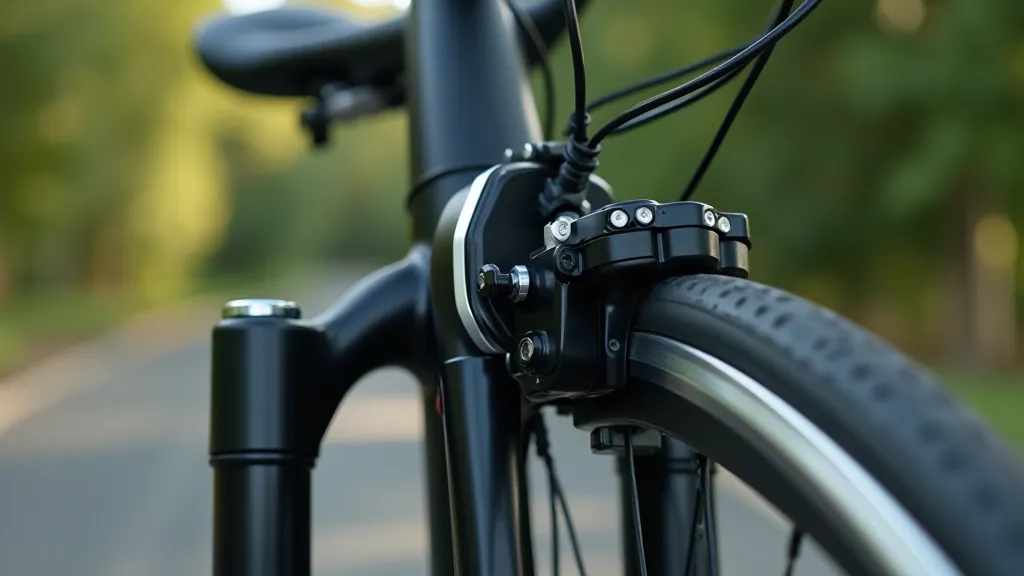Close-up of e-bike drivetrain and mid-drive motor mounted on bicycle frame with detailed mechanical components visible