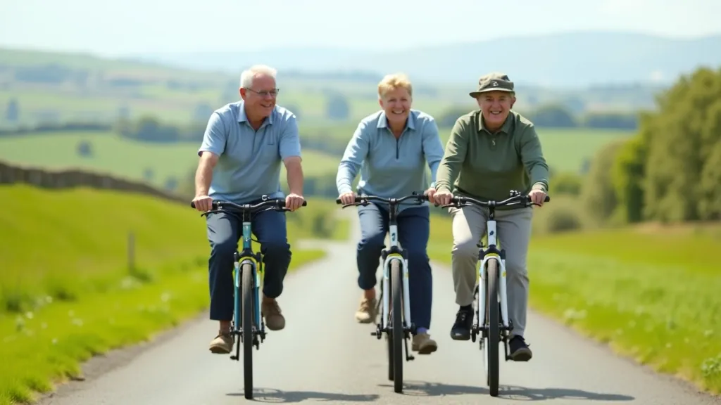 Group of older cyclists on a greenway enjoying the landscape