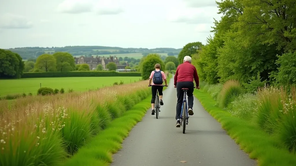 Limerick Greenway cycling route through lush Irish countryside with historical landmarks visible
