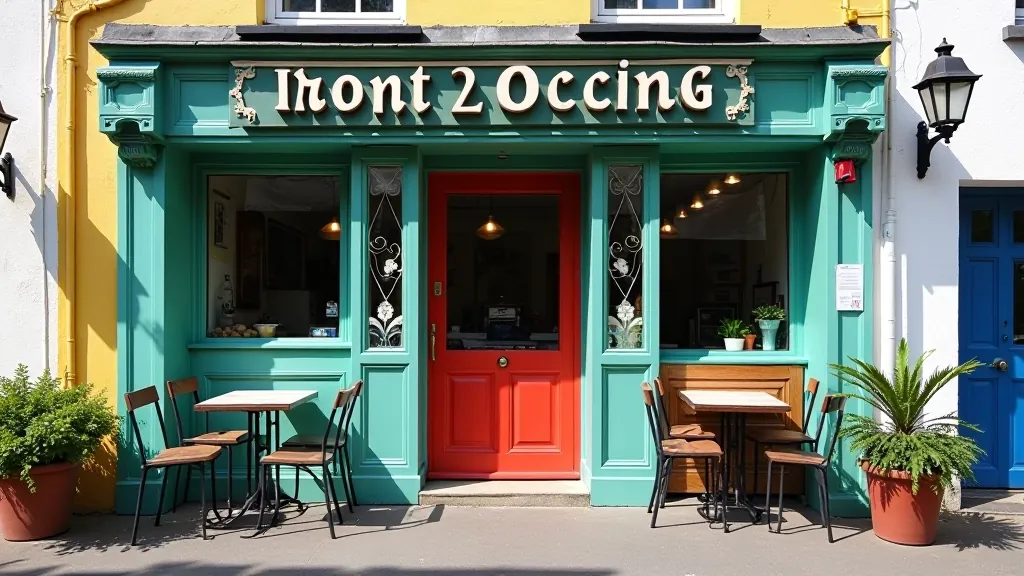 Quaint seaside village with colorful storefronts and small café along greenway route